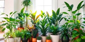 Indoor plants arranged in a modern home setting.